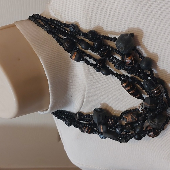 OOAK Unique Vintage Rare Multistrand Beaded Necklace w/ Ceramic Glass and Onyx - Picture 3 of 8